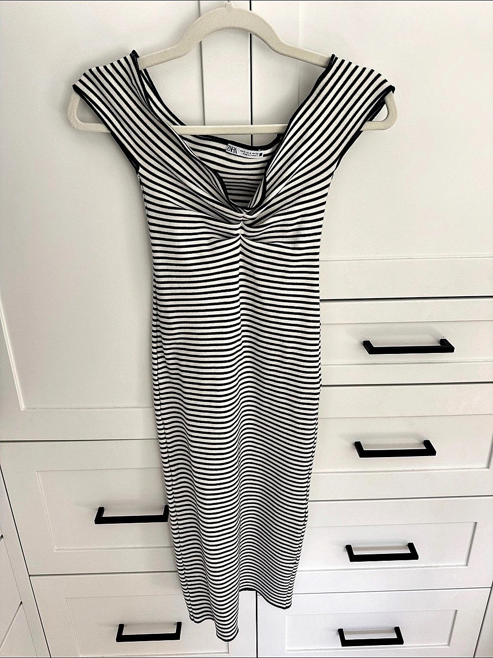 ZARA Striped Midi Dress in Black & White Size Medium Like New